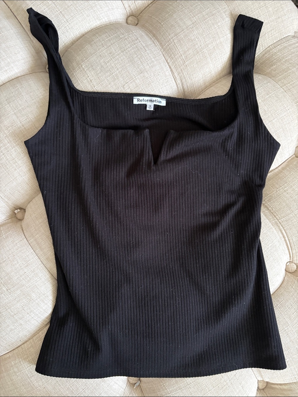 Reformation Black Ribbed Square Notch Tank